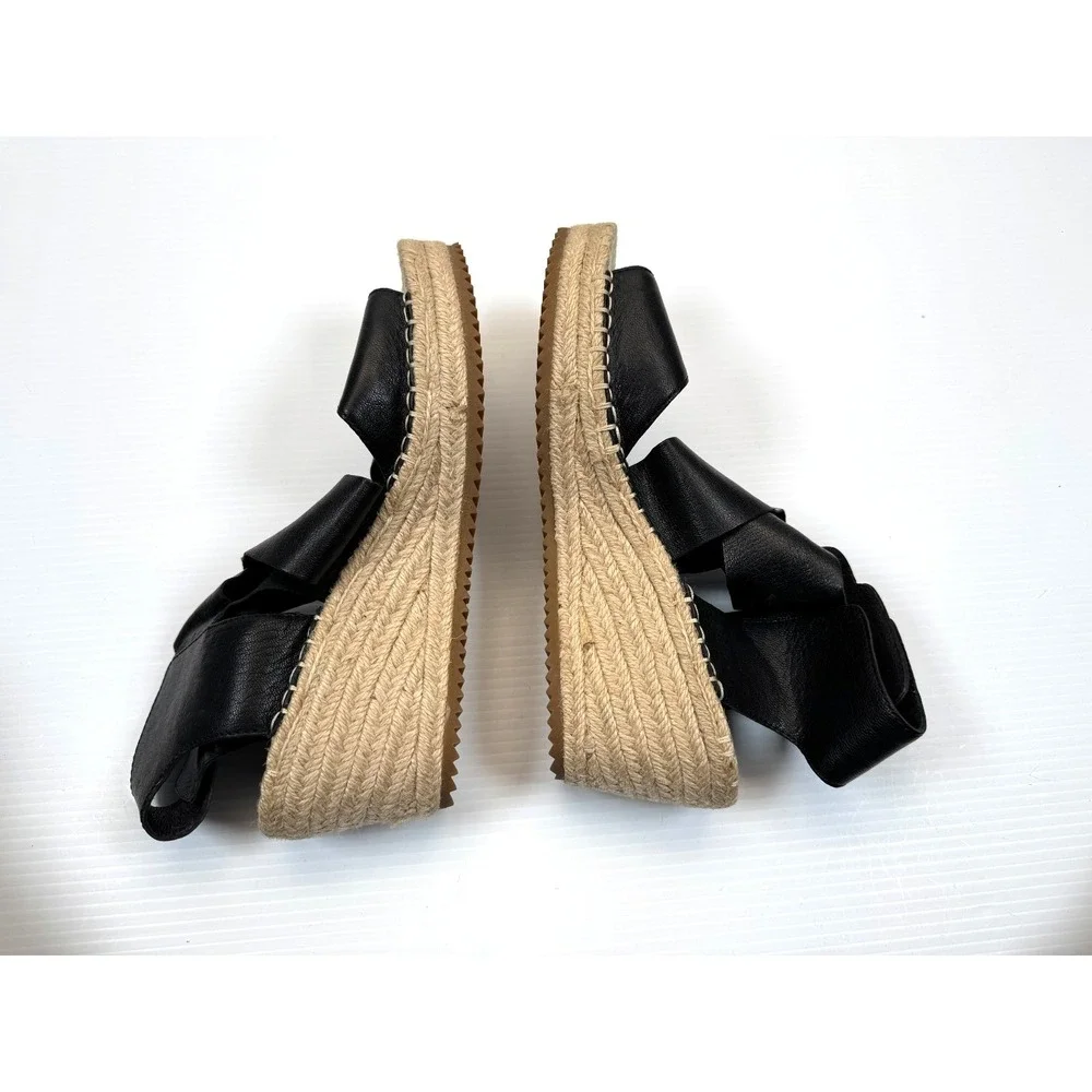 Eileen Fisher Willow Tumbled Leather Wedge Espadrille Women 8 EUC $198‎ Open toe